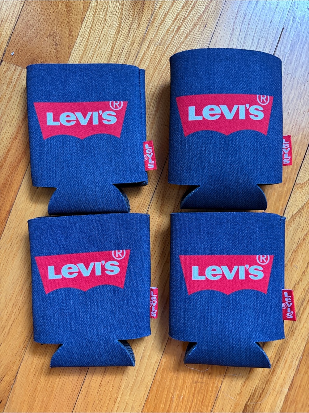 Levi's Blue Denim-Style Can Coolers with Red Logo (Set of 4)